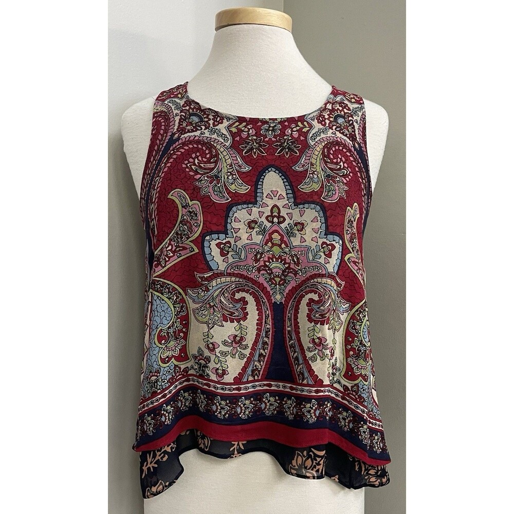 Anthropologie Patrons Of Peace Ladies M Bohemian Print Criss Cross Back Top